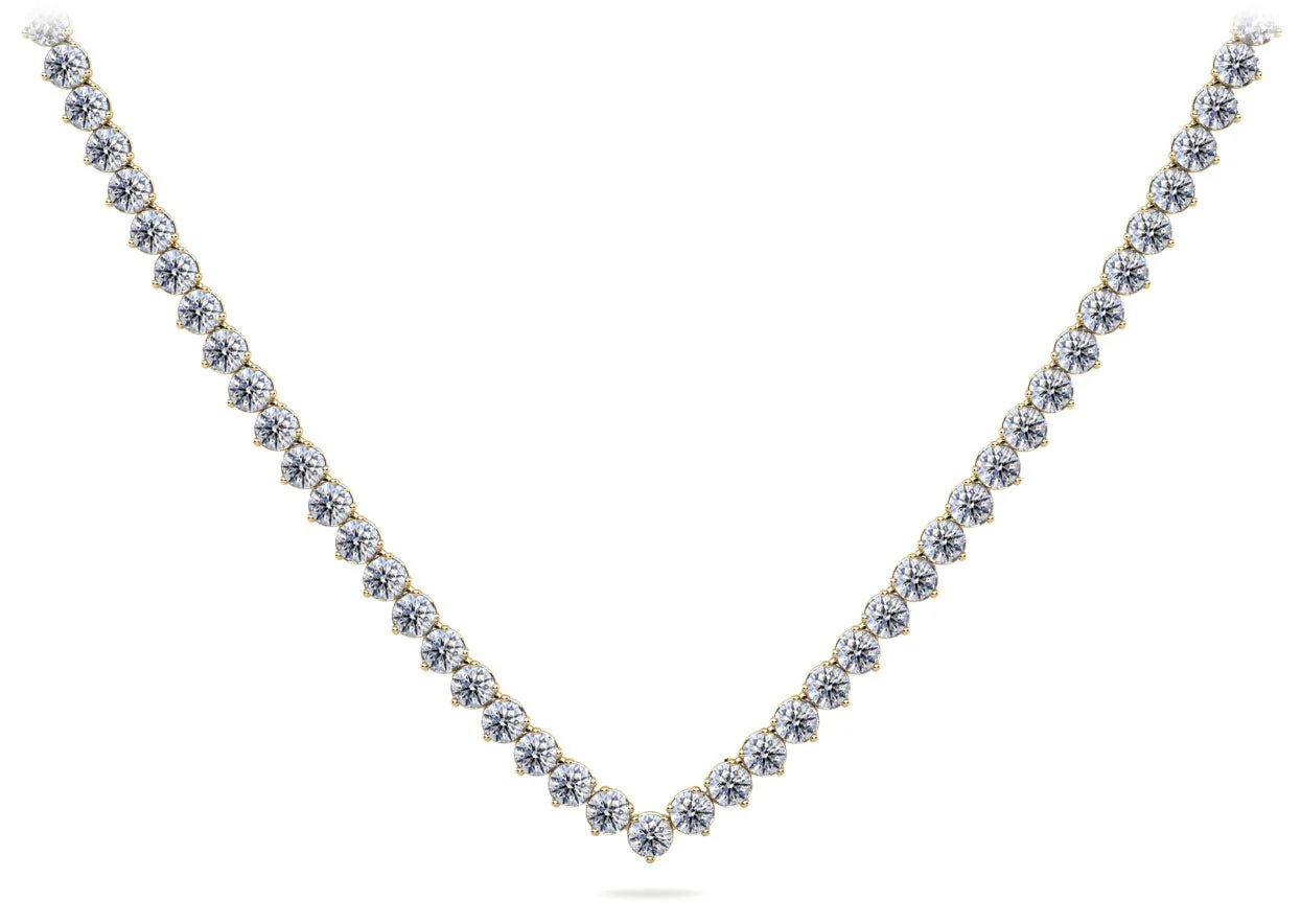 Timeless Three Prong Riviera V Neck Diamond Necklace with 8.82 ct.(finished) 2.5mm - Image 2