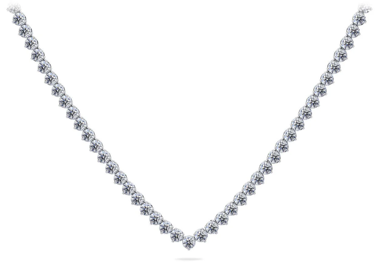 Timeless Three Prong Riviera V Neck Lab-Grown Diamond Necklace with 13.55 ct.(finished) 3mm