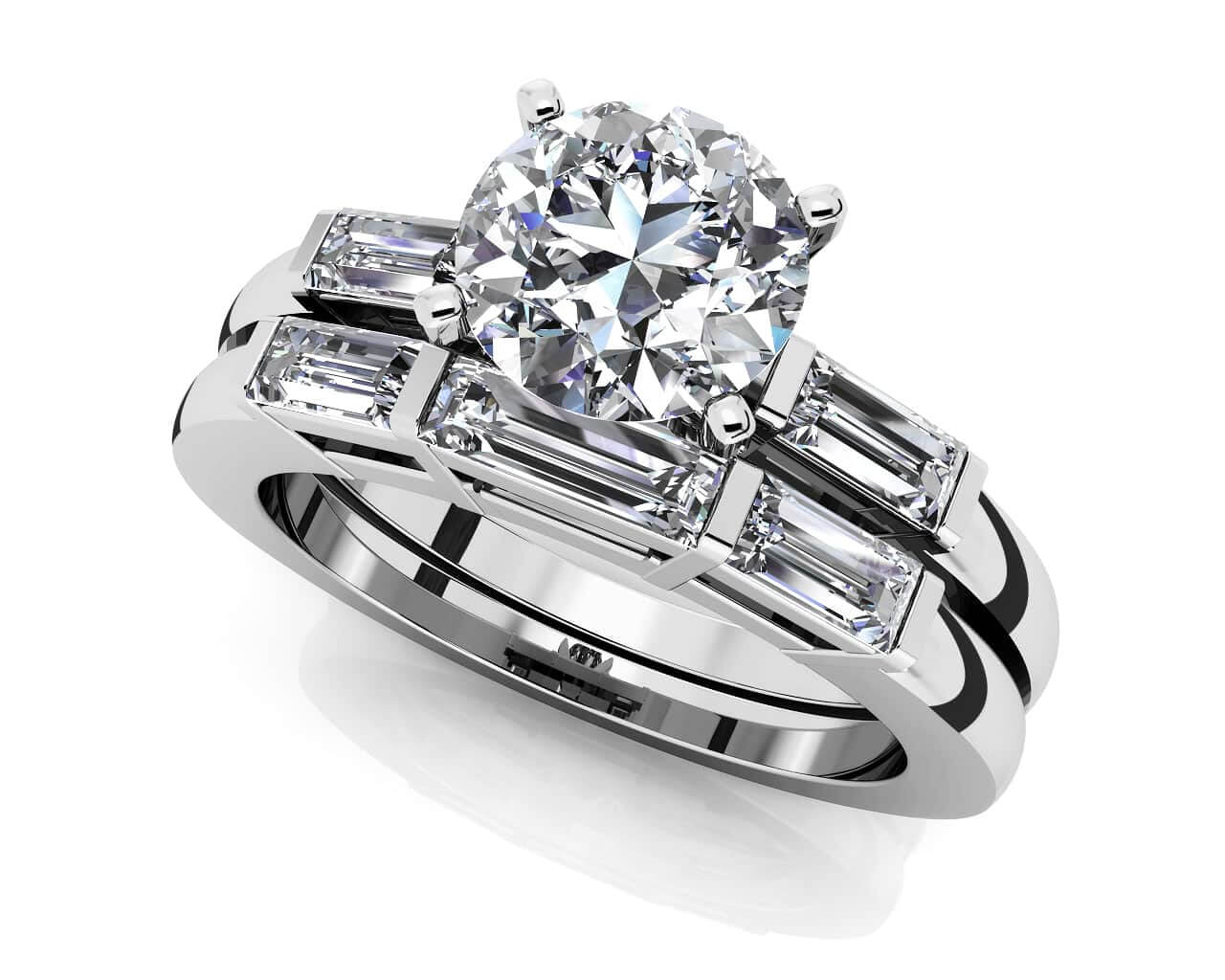 Triple Baguette Bridal Set Diamond with 1.55 ct. (0.75 ct. center diamond)