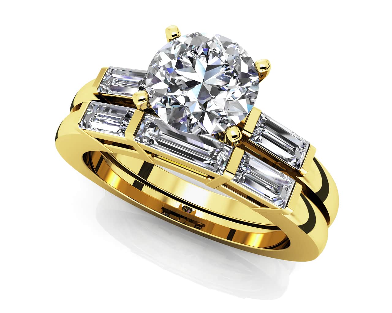 Triple Baguette Bridal Set Diamond with 1.55 ct. (0.75 ct. center diamond) - Image 2