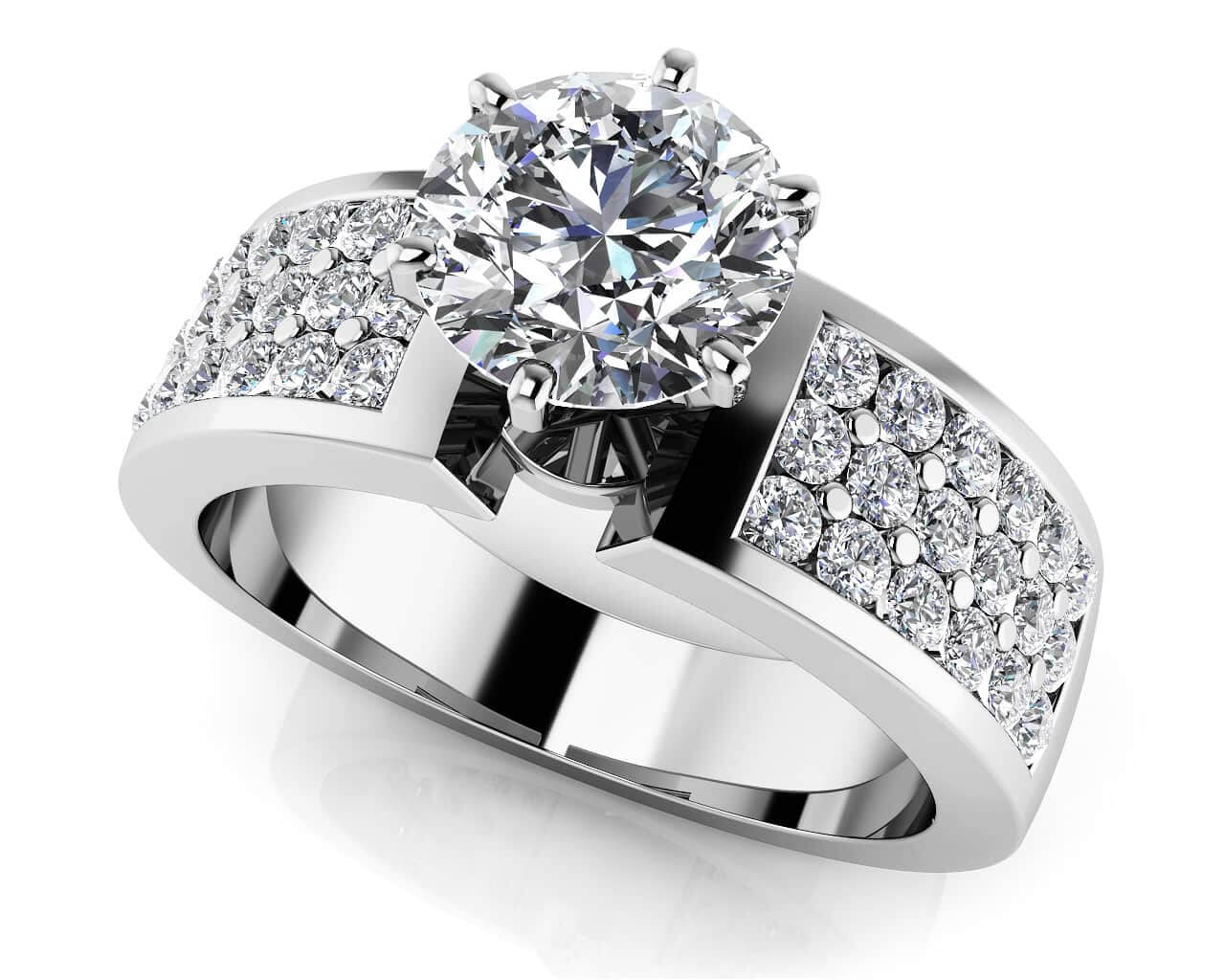 Triple Channel 6 Prong Diamond Engagement Ring with 2.54 ct. (2.00 ct. center diamond)