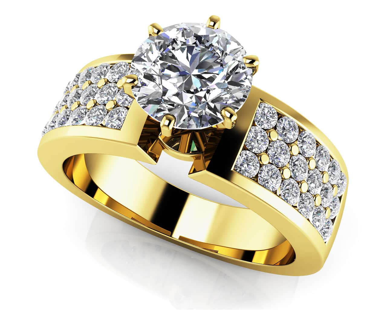 Triple Channel 6 Prong Diamond Engagement Ring with 2.54 ct. (2.00 ct. center diamond) - Image 2