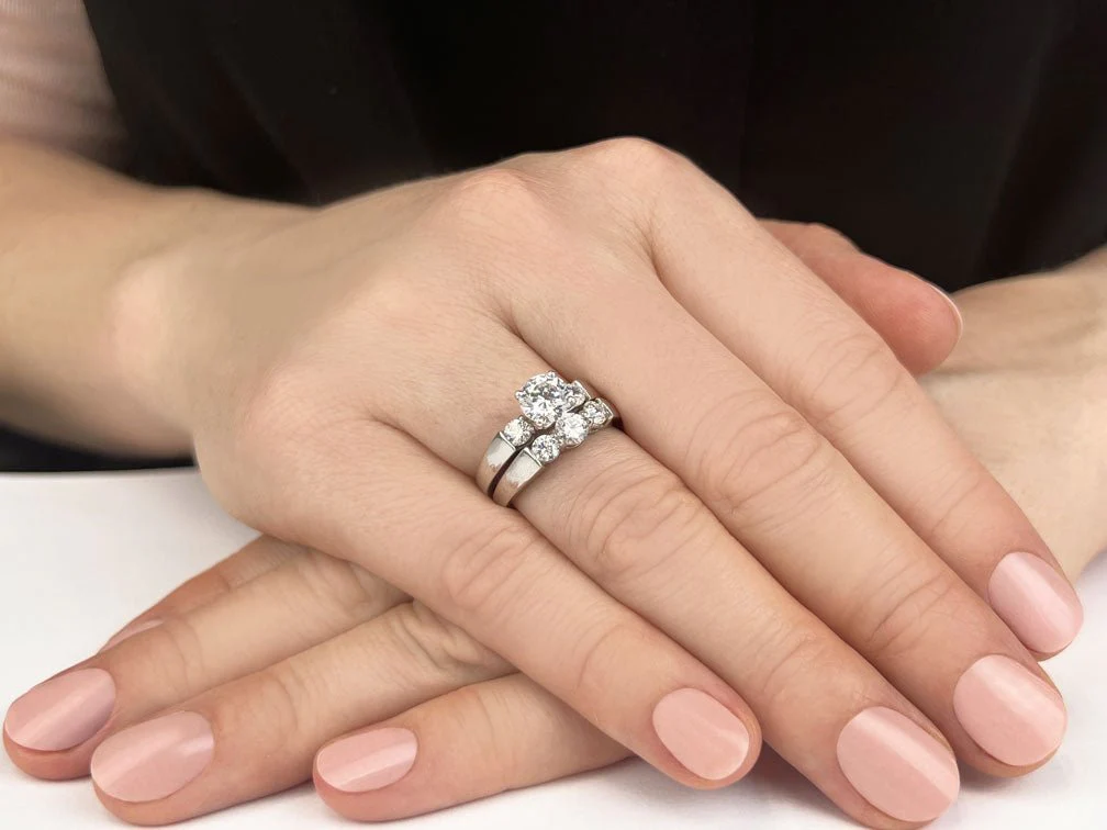 Triple Diamond Bridal Set Set Lab-Grown Diamond  with 2.38 ct. (1.50 ct. center diamond) - Image 4