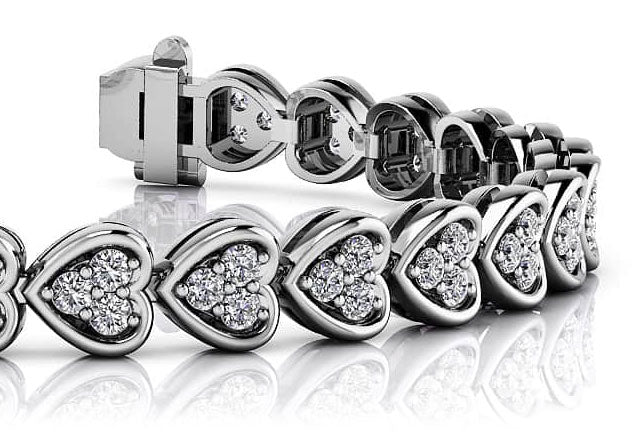Triple Diamond Love Heart Lab-Grown Diamond Bracelet with 2.77 ct.(finished) 2mm
