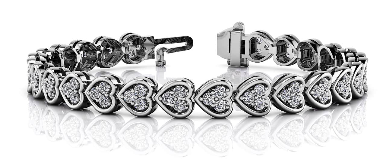 Triple Diamond Love Heart Lab-Grown Diamond Bracelet with 2.77 ct.(finished) 2mm - Image 3
