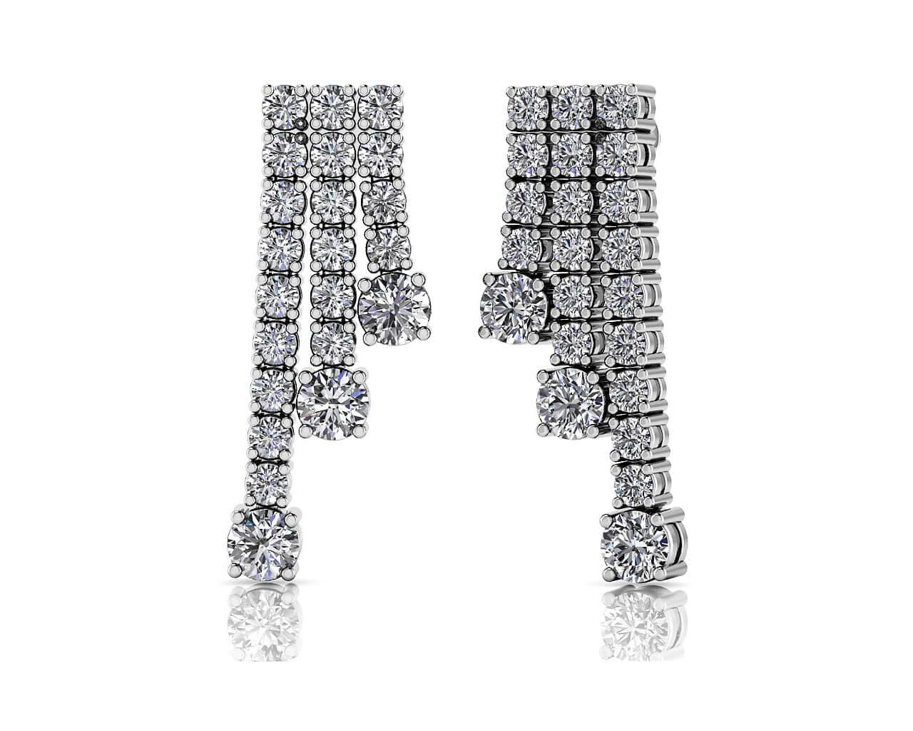Triple Strand Diamond Dangle Drop Lab-Grown Diamond Earrings with 2.21 ct.(finished) 2mm, 3.5mm