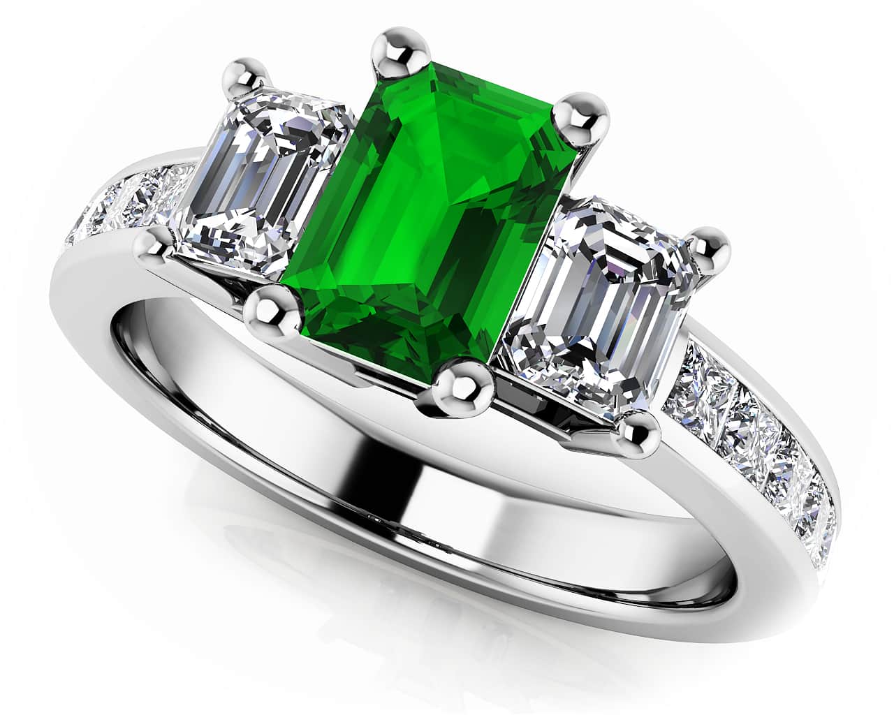 True Love Three Stone Diamond Ring with 1.52 ct.(finished) 4x3mm, 6x4mm, 1.75mm Sapphire