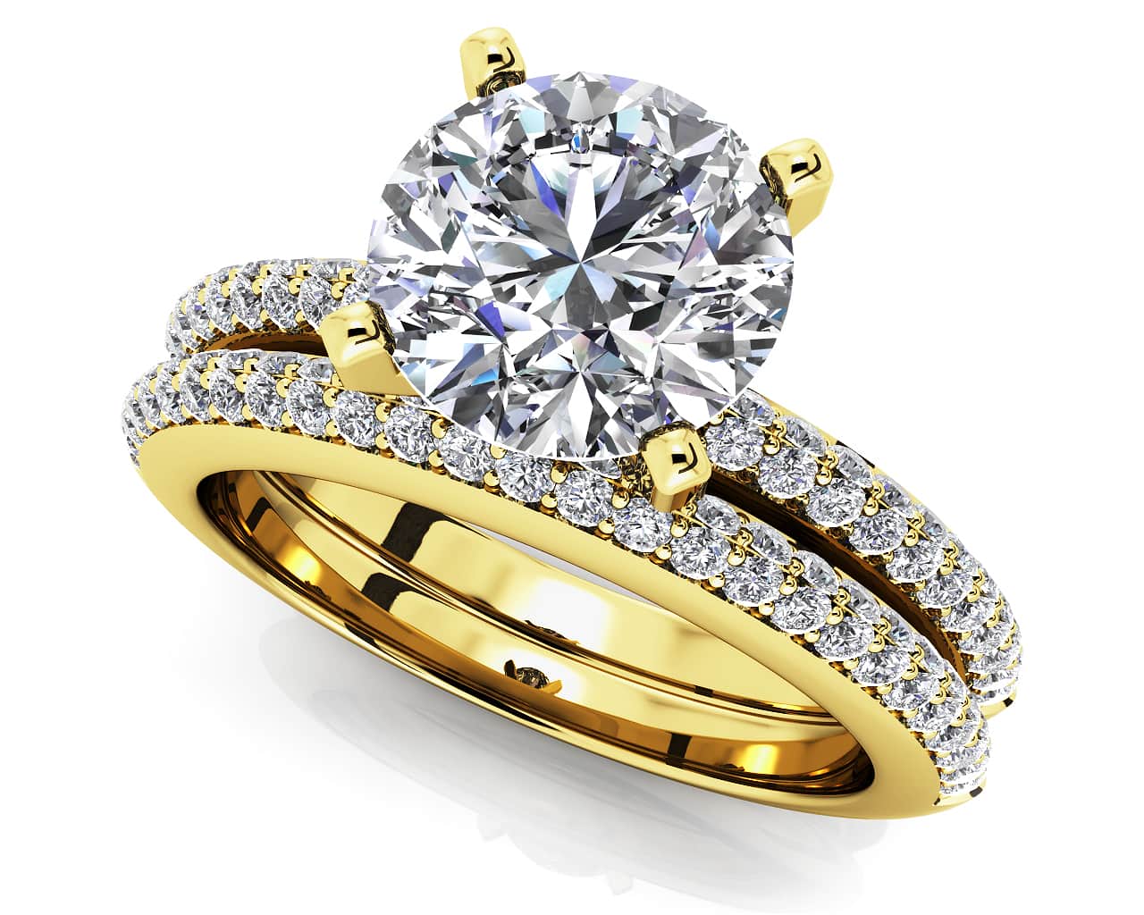 Two Rows Of Diamonds Bridal Set Diamond  with 1.74 ct. (1.25 ct. center diamond) - Image 2