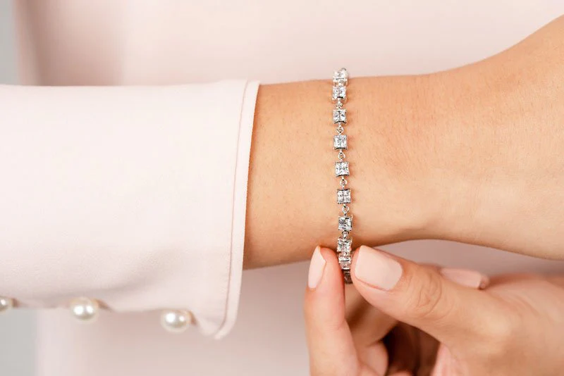 Unique Princess Cut Diamond Link Tennis Diamond Bracelet with 1.40 ct.(finished) 2mm - Image 4