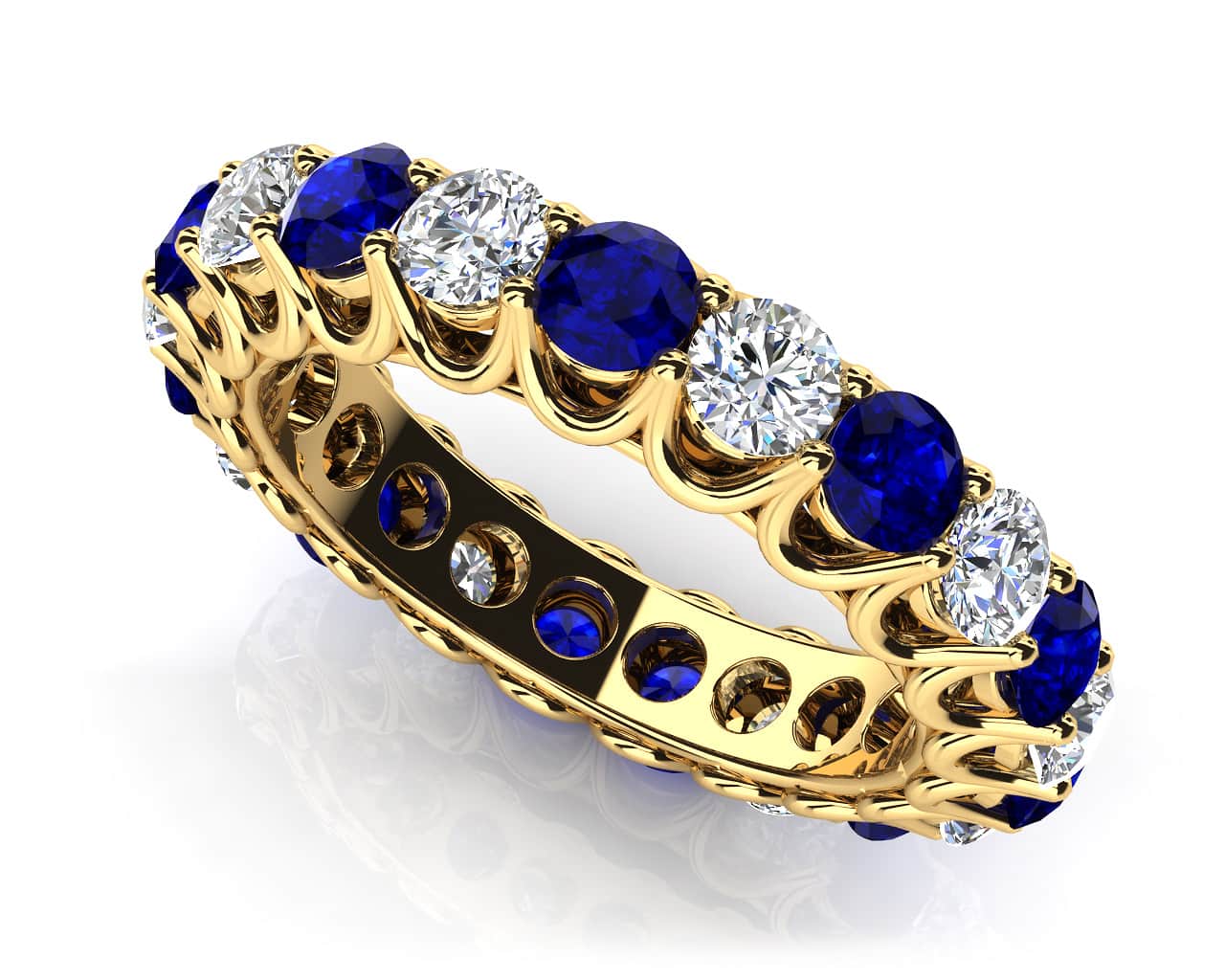 Unique Shared Prong Diamond And Gems Eternity Lab-Grown Diamond Ring with 1.22 ct.(finished) 2.3mm, 2.3mm Sapphire - Image 2