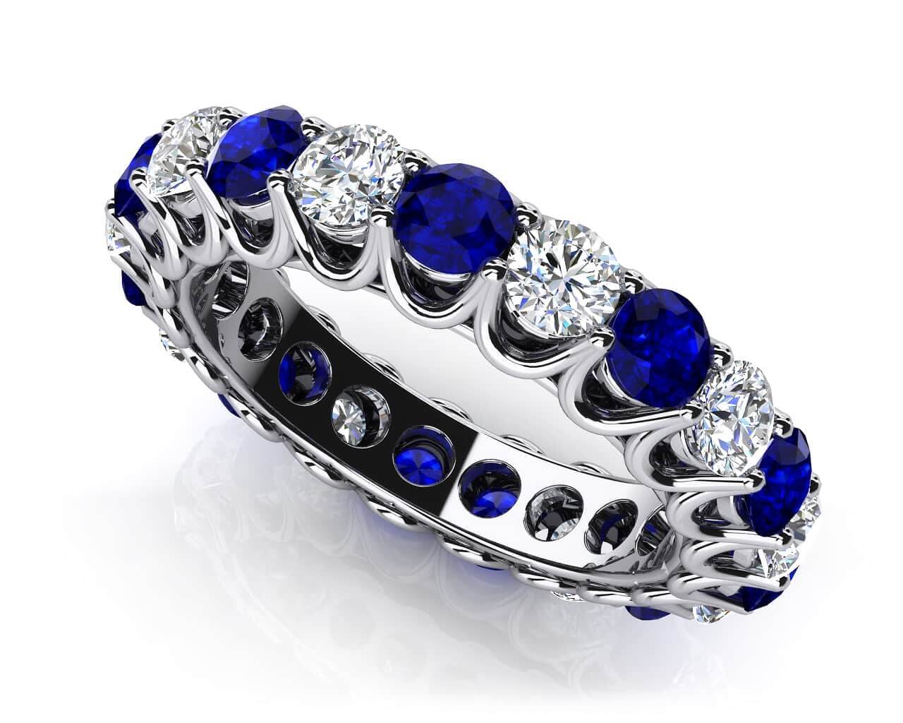 Unique Shared Prong Diamond And Gems Eternity Lab-Grown Diamond Ring with 3.61 ct.(finished) 3.7mm, 3.7mm Sapphire
