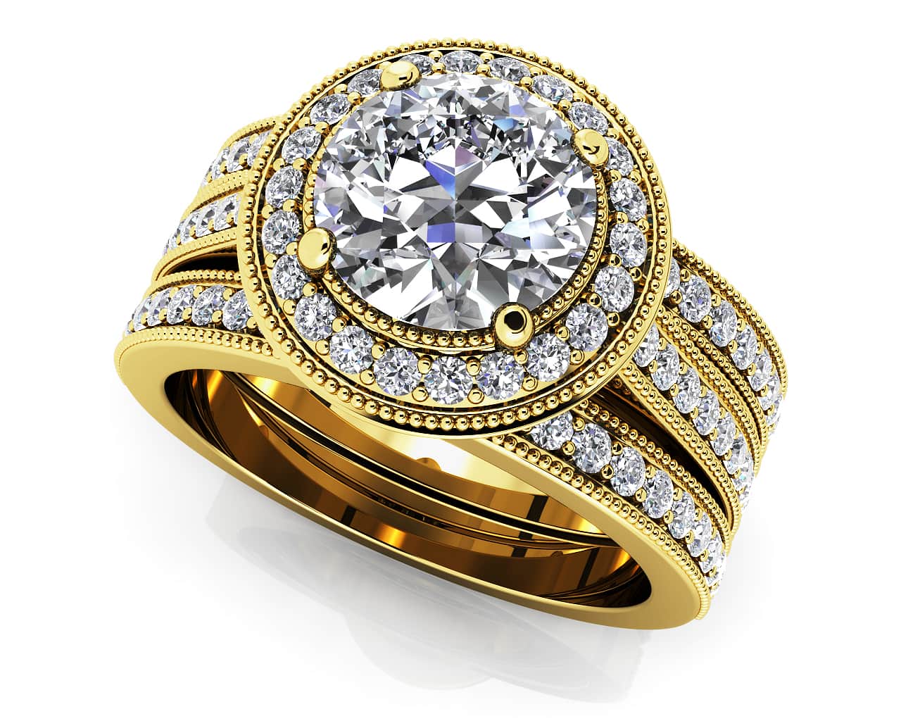 Vintage Luxe Double Piece Bridal Set Diamond  with 2.18 ct. (1.50 ct. center diamond) - Image 2