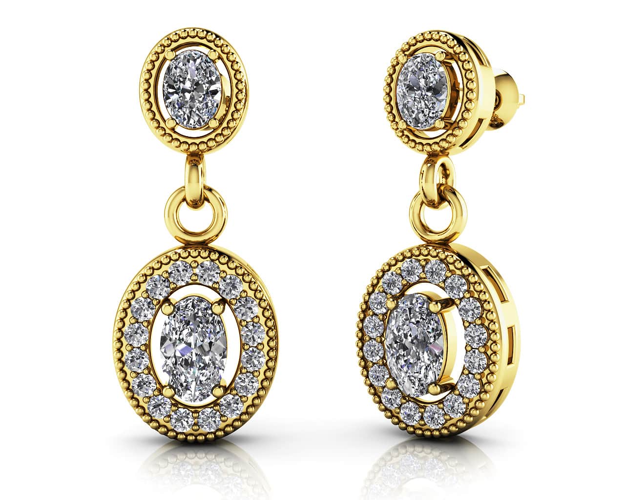 Vintage Oval Drop Diamond Earrings with 1.12 ct.(finished) 4X3mm, 5X3mm, 1.1mm - Image 2