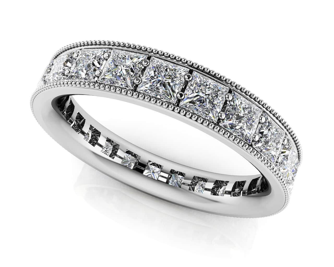 Vintage Princess Cut Diamond Eternity Lab-Grown Diamond Ring with 1.35 ct.(finished) 2mm