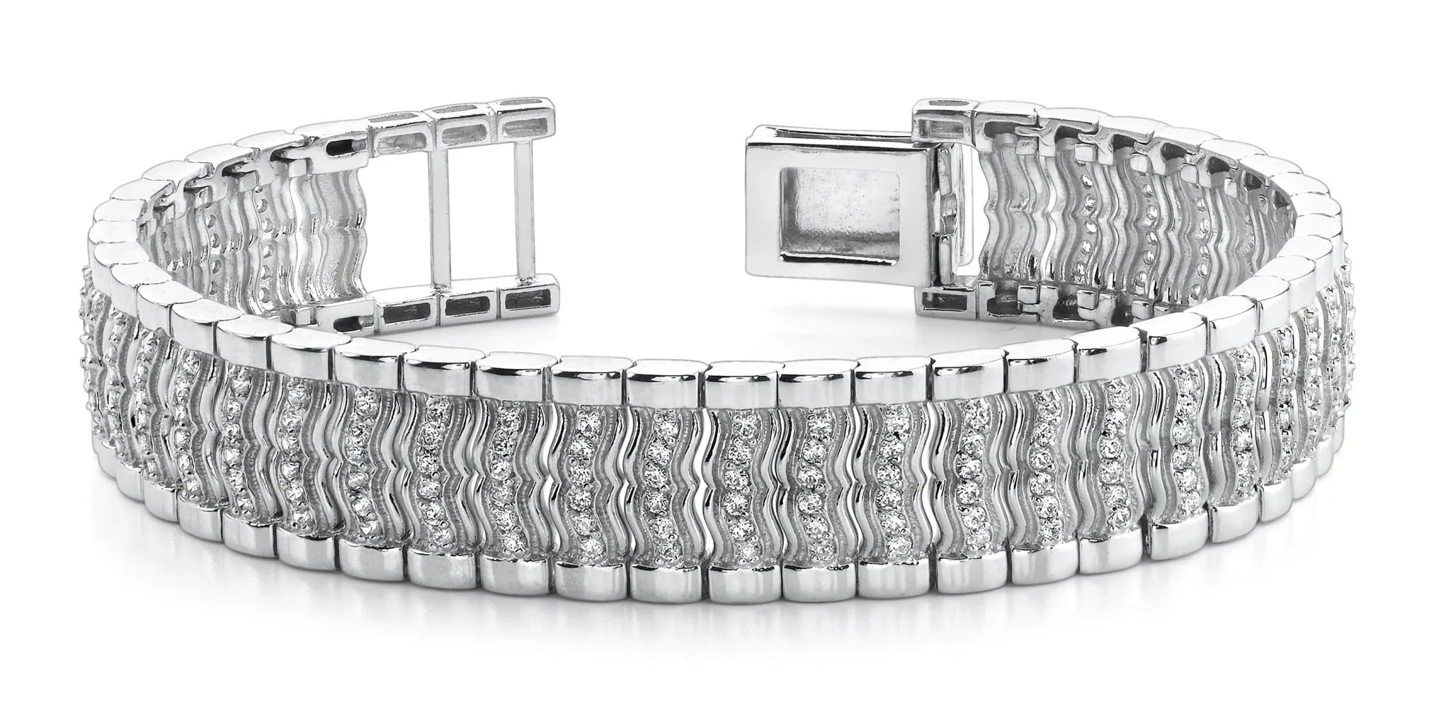 Wavy Diamond Link Mens Lab-Grown Diamond Bracelet with 3.02 ct.(finished) 1.5mm