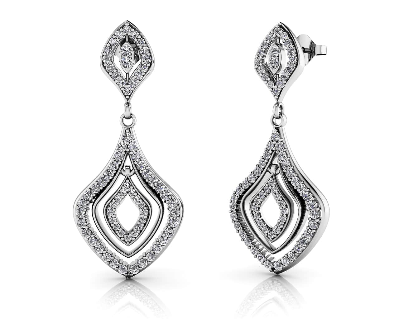 Wavy Double Drop  Lab-Grown Diamond Earrings with 1.44 ct.(finished) 1.2mm, 1.4mm, 1.8mm