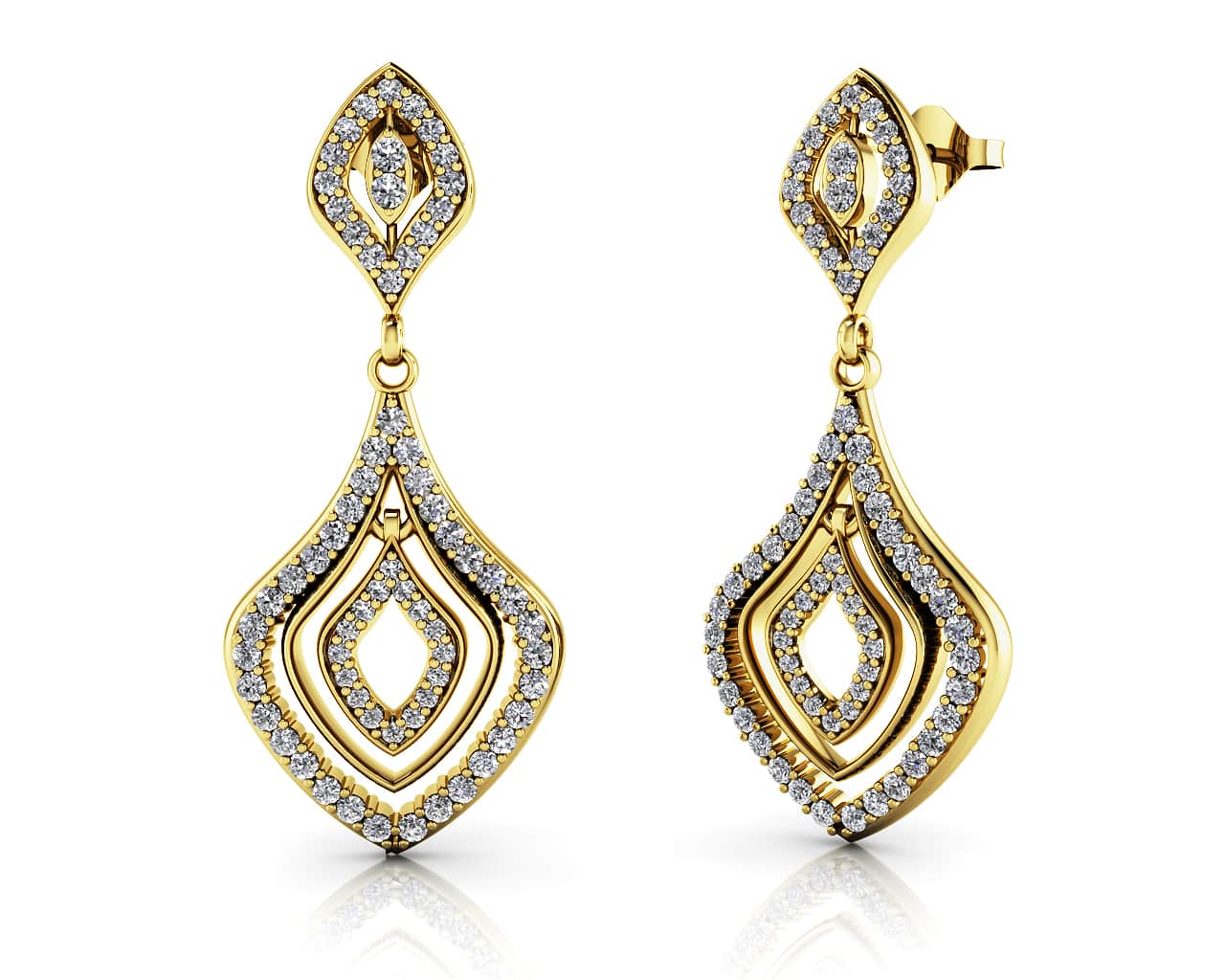 Wavy Double Drop  Lab-Grown Diamond Earrings with 1.44 ct.(finished) 1.2mm, 1.4mm, 1.8mm - Image 2