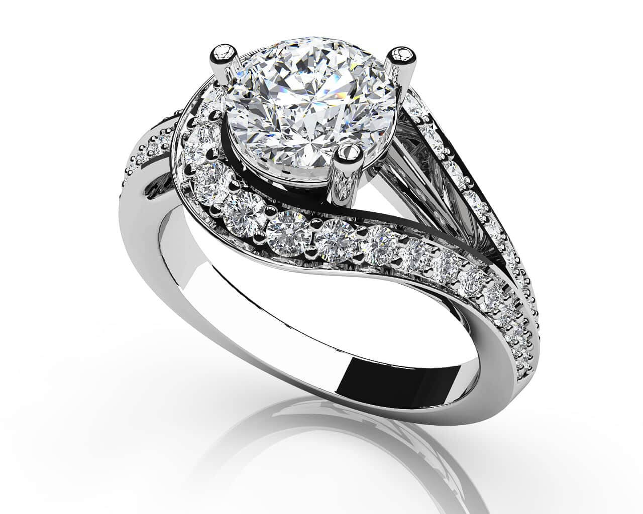 Whirl Wind Romance Twist Shank Diamond Engagement Ring with 2.57 ct. (2.00 ct. center diamond)